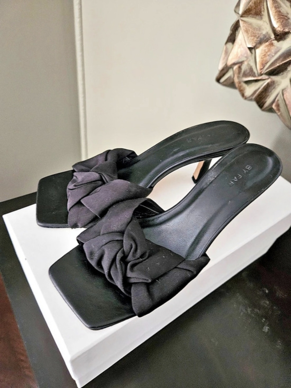 BY FAR Lana Mules Black Bow Square Toe Heels EU 37